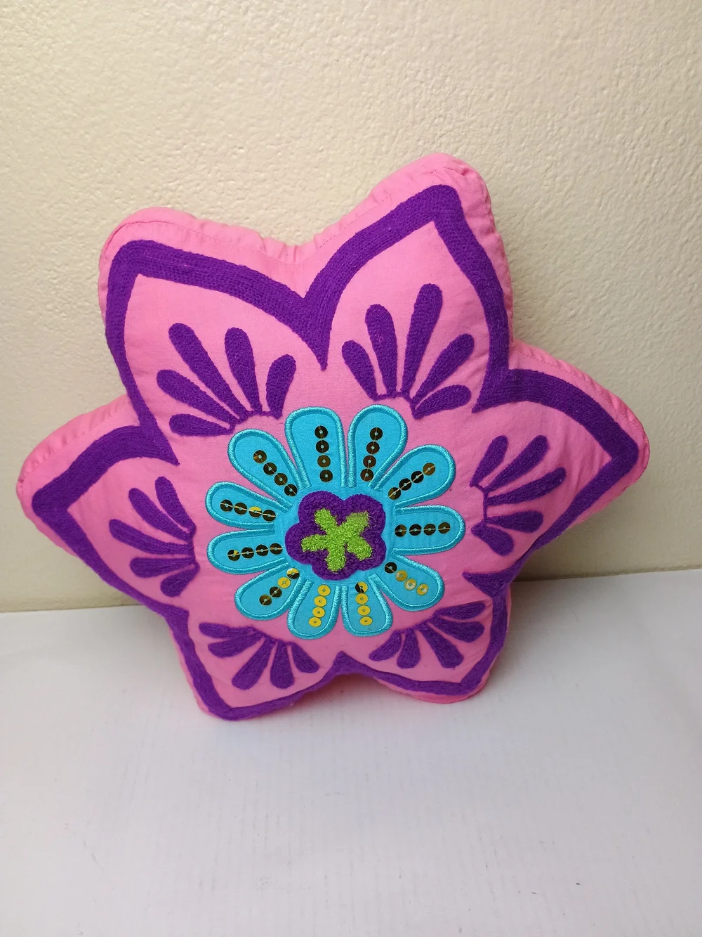 Barnes & Noble Pink and Purple Floral Star Accent Pillow